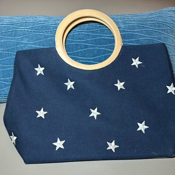 Vintage Amanda Smith Patriotic Navy Csnvas Bag w/Embroidered Stars. Etc - Picture 1 of 4